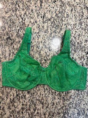Cacique Green Lace Underwire Bra 42DD Full Coverage Plus Size